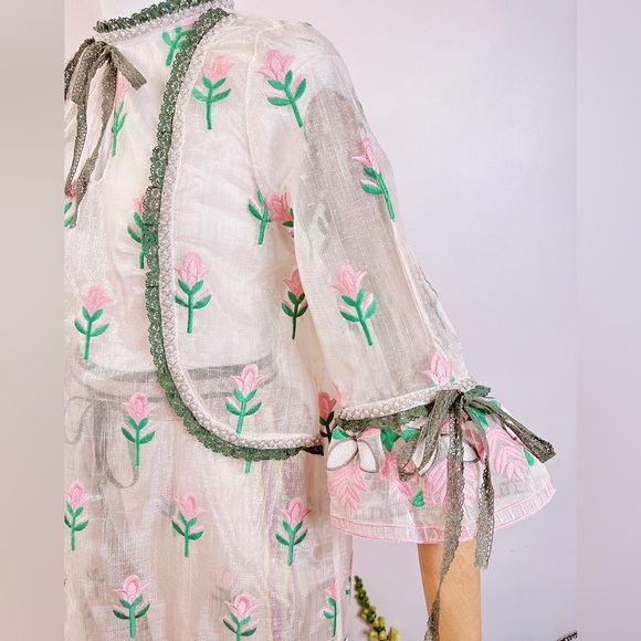 Set of Floral Embroidered Sheer Blouse and Jogger pant in Pink - Picture 8 of 8